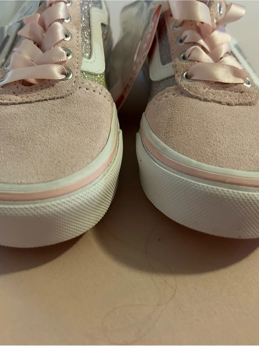 Vans Kids Pink and Iridescent Glitter Low-Top Sneakers